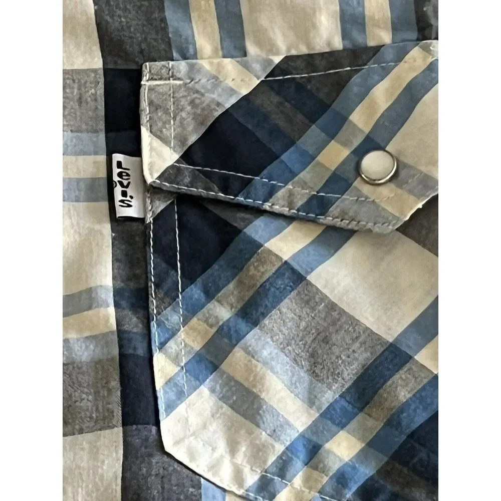 Levis Two Horse Brand Mens Plaid Shirt Small S Long Sleeve‎ Button Up Vintage